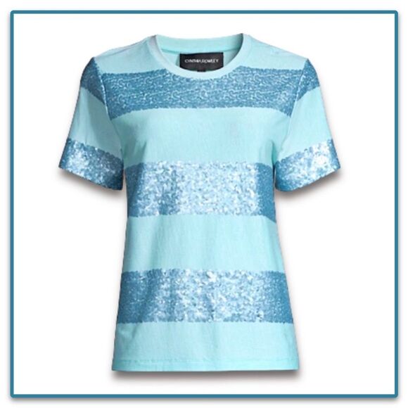 NWT Cynthia Rowley Striped Sequin Tee in Blue Combo - Picture 5 of 15